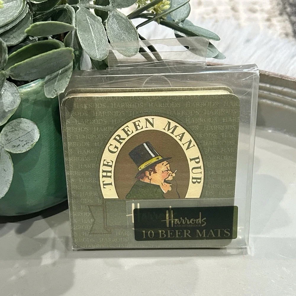 Green Man Pub HARRODS Knightsbridge Set Of 10 Cardboard‎ Coasters NIB